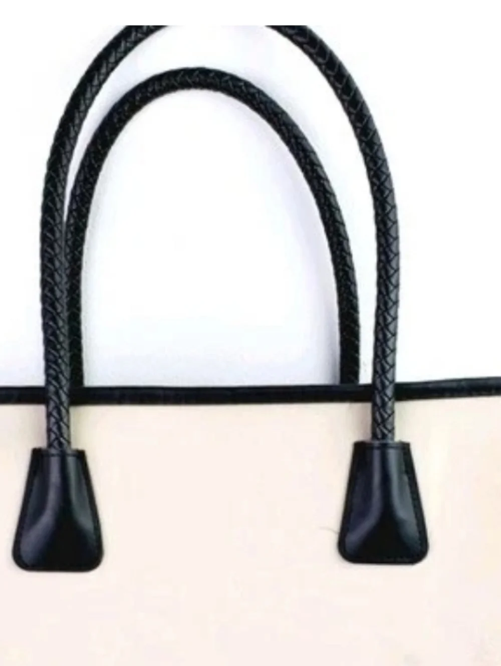 Tanger Classic Patented  Two-Tone Tote Bag in White &  Black Large